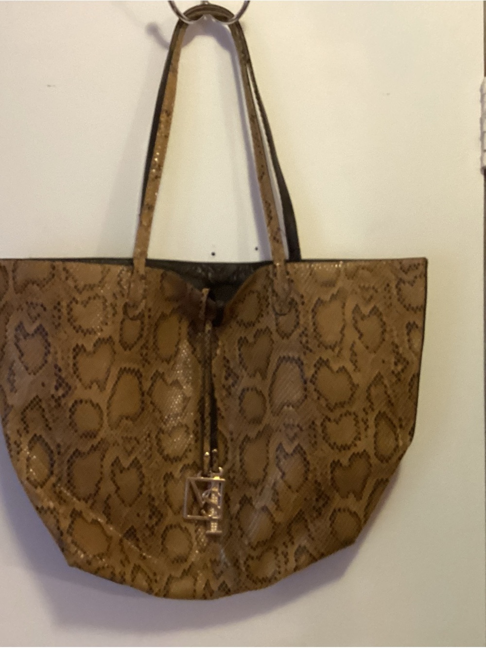 Victoria's Secret Brown Snake-Print Shoulder Tote with Gold Charm